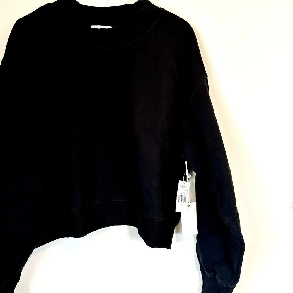 NWT Good American Black Cropped Crewneck Sweatshirt - Size 5 (XXL) - Image 3