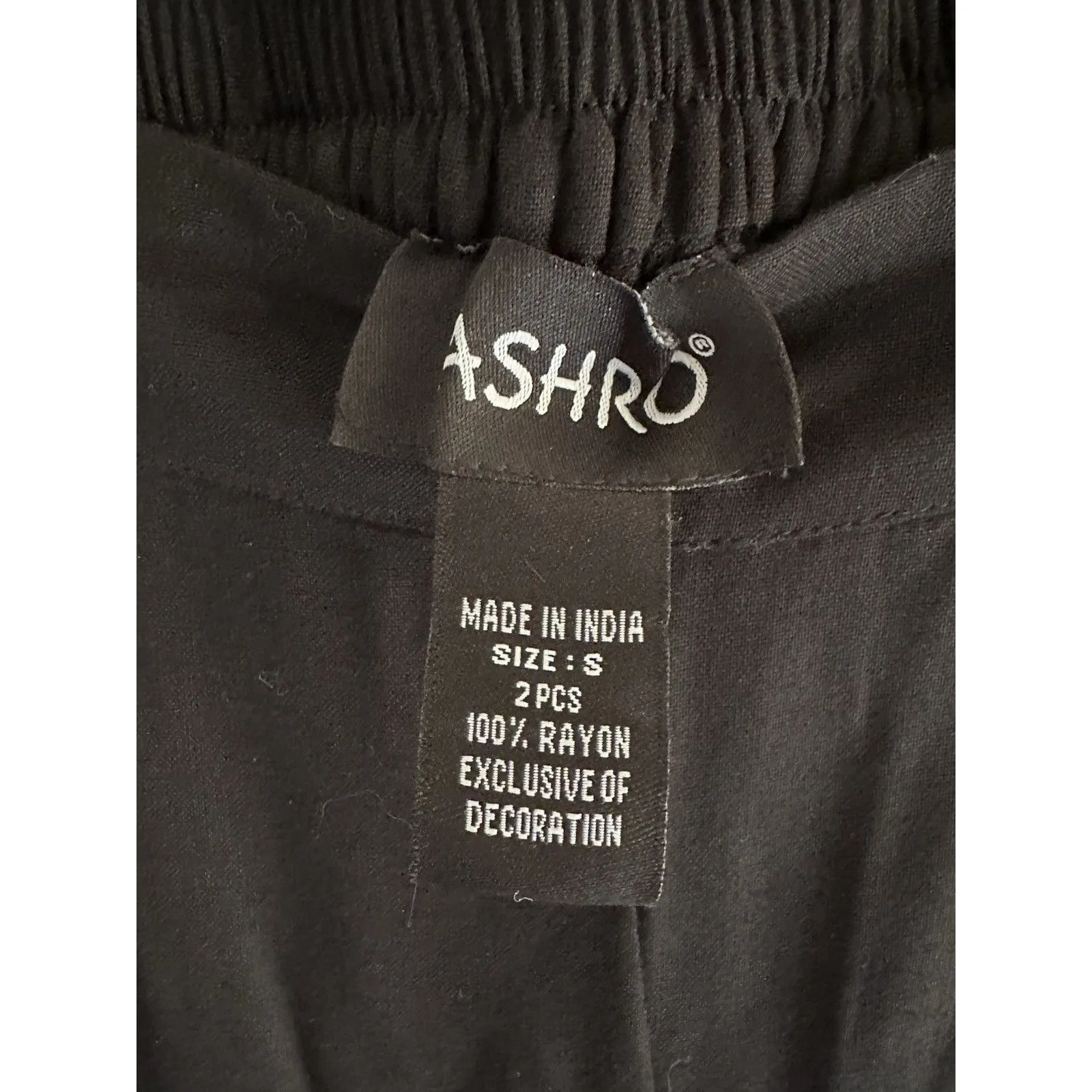 ASHRO Black Wide Leg Gold Embellished Elastic Waist Pants Size S 100% Rayon - Image 4