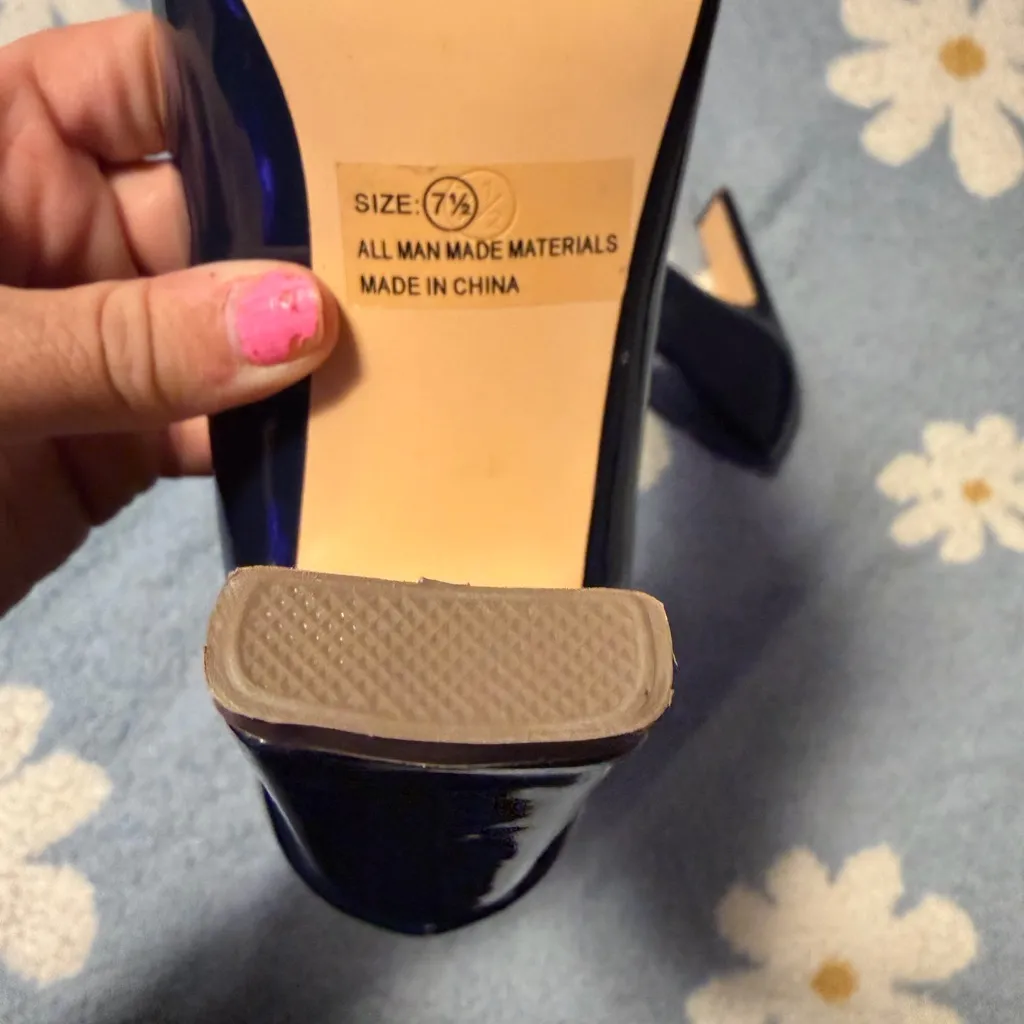 Lulu's Landrie Navy Blue Patent Square Toe Pumps - Image 5