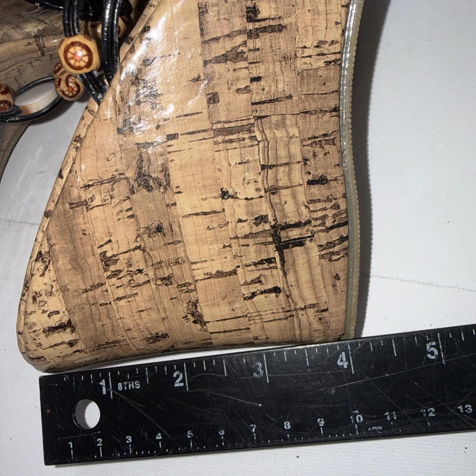 SandTracks Beach Beads Seashells Thongs Cork Wedge Women's Sandals 10 NEW Black - Image 6