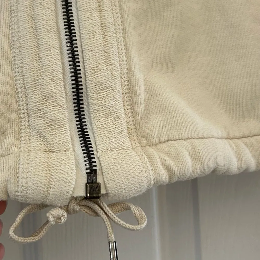 James Perse Cream Cropped Hooded Zip Up Sweatshirt Size Small - Image 6