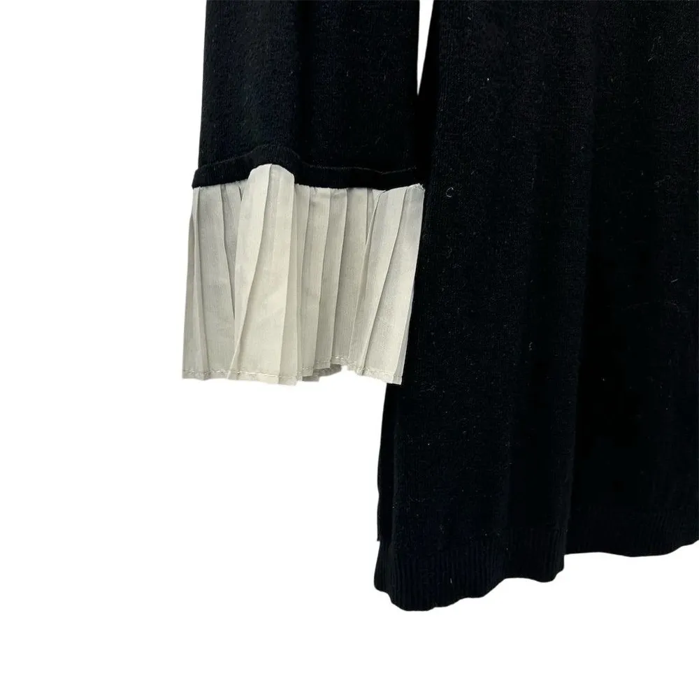 Vila Milano Women's Black Knit Top Pleated Chiffon Cuffs Size L - Image 3