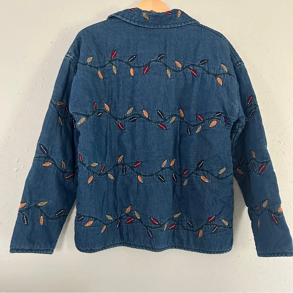 Vintage New Direction Embroidered Denim Jacket Leaves Fall Retro 90s Medium - Image 4