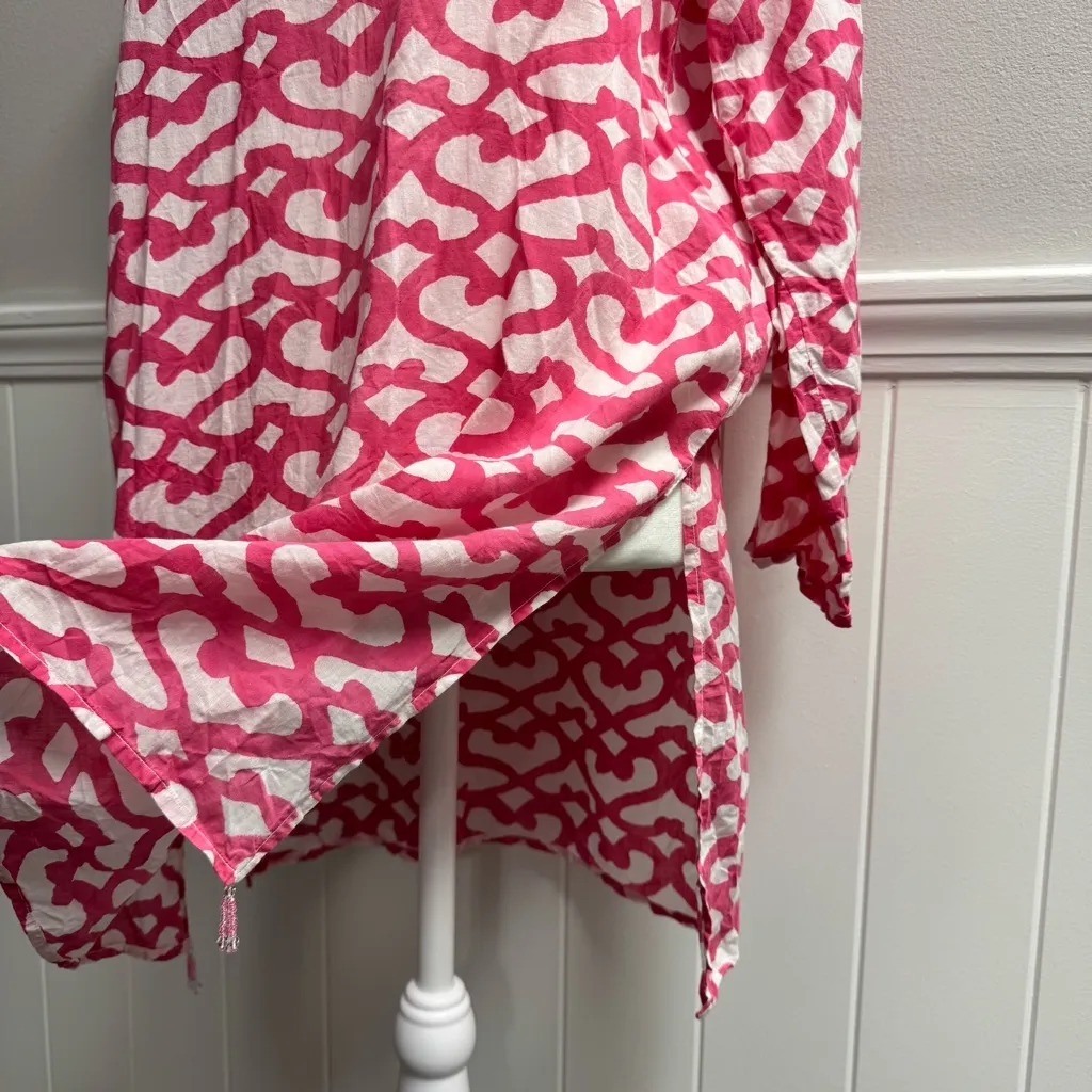 Roberta Roller Rabbit Geometric Print Cotton Tunic Top Blouse Pink White Medium - Image 6