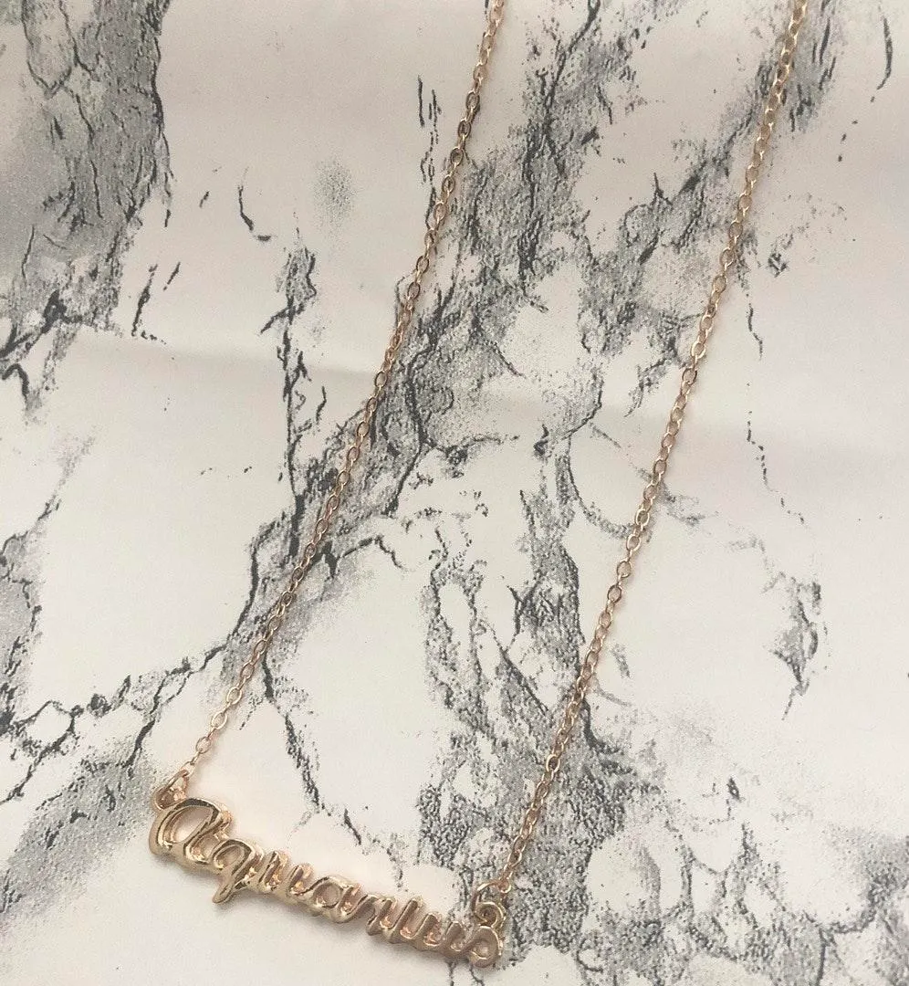 Aquarius Horoscope Letter Pendant Necklace Gold - Image 4