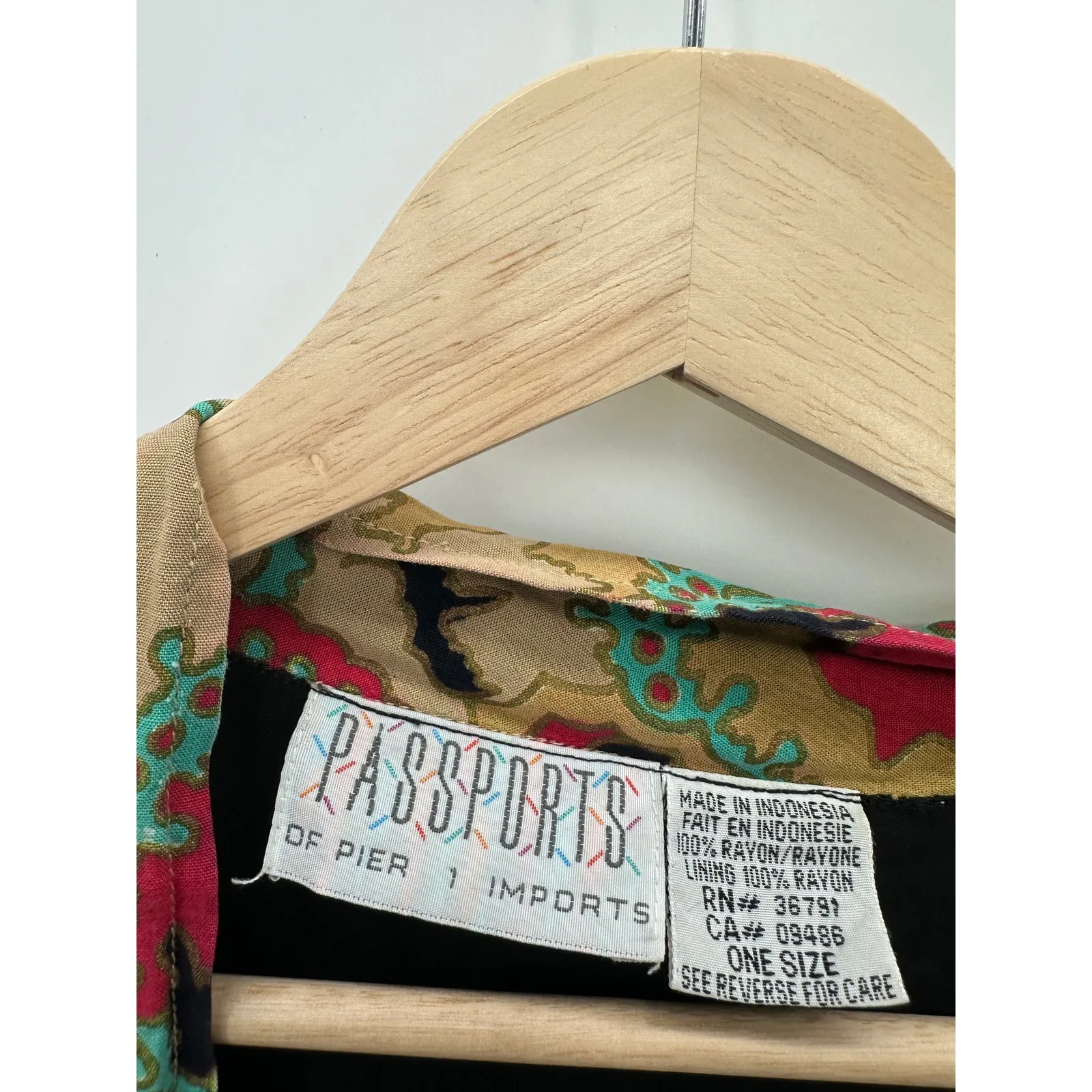 Passports VTG Brown Printed Cardigan Kimono Rayon Artsy Unique Loop Closure OS - Image 7