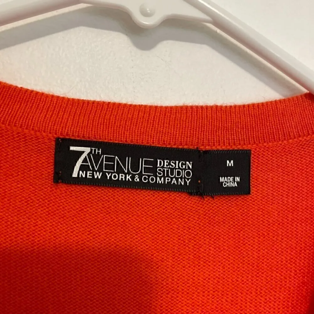 NEW YORK & COMPANY NY&CO Solid Orange Ruffle Short Elbow Sleeve Cardigan Sweater Size M - Image 4