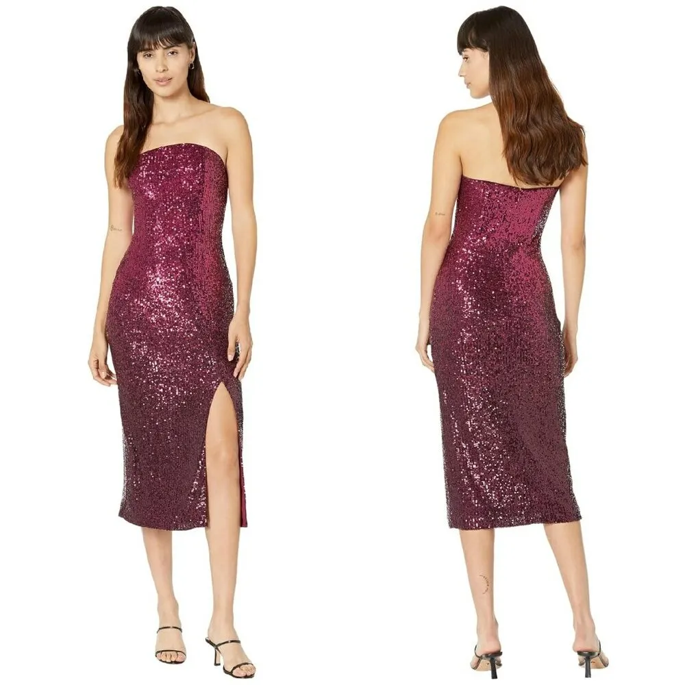 💕TRINA TURK💕 Stella Strapless Sheath Dress Festive Fuchsia Plum Sequin 10 NWT - Image 8