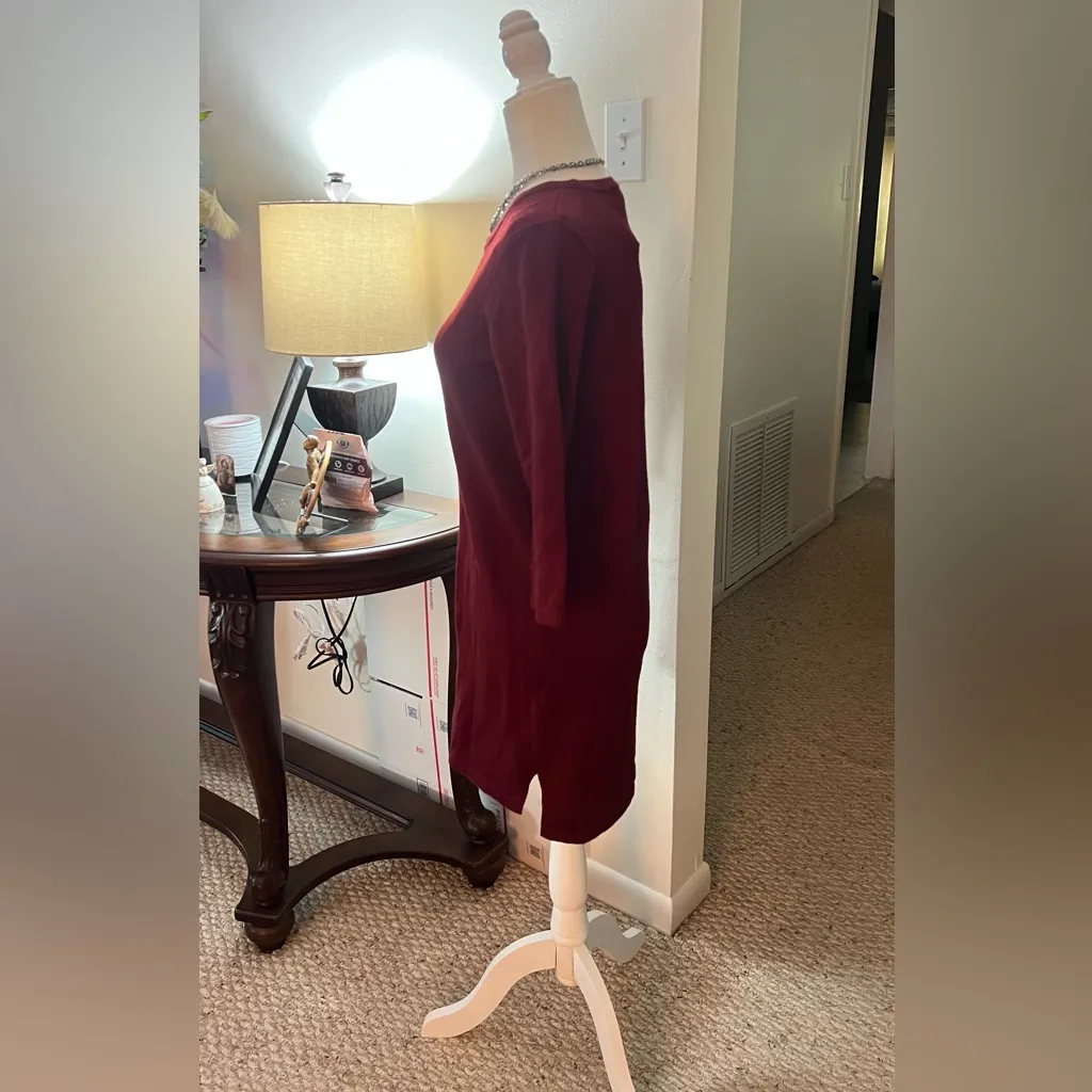 Forever 21 Burgundy Knit Shift Dress | 3/4 Sleeve | Size Small - Image 4