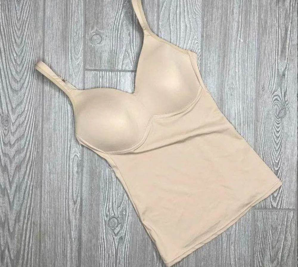 rhonda shear structured cup sheer lace tank top undershirt shapewear small Tan - Image 4