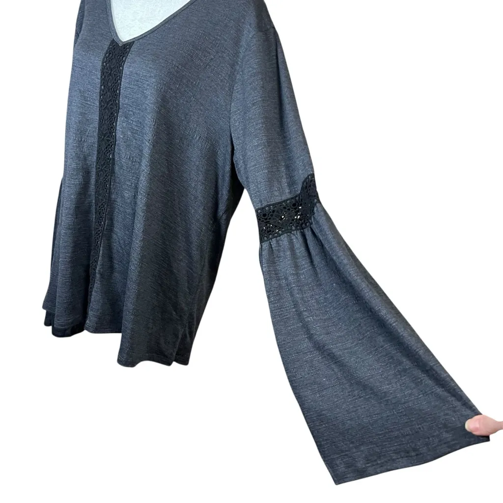 Knox Rose Boho Bell Sleeve Top Sz XXL Gray Crochet Knit Tunic Whimsigoth Witchy - Image 6
