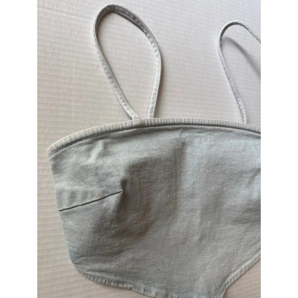 NWT Zara blue denim bandana crop top spaghetti straps zip side close medium - Image 5