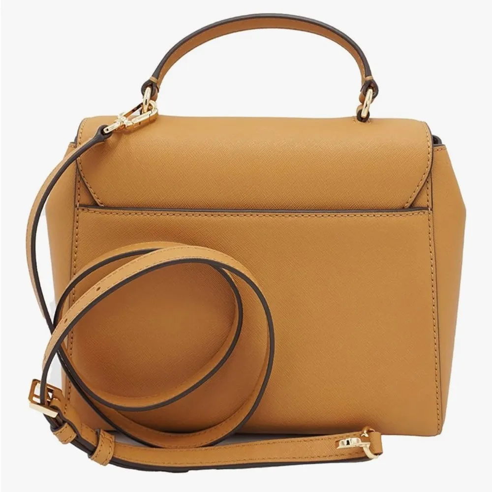 Tory Burch Tan Leather Flap Top Handle Crossbody Handbag Purse - Image 4