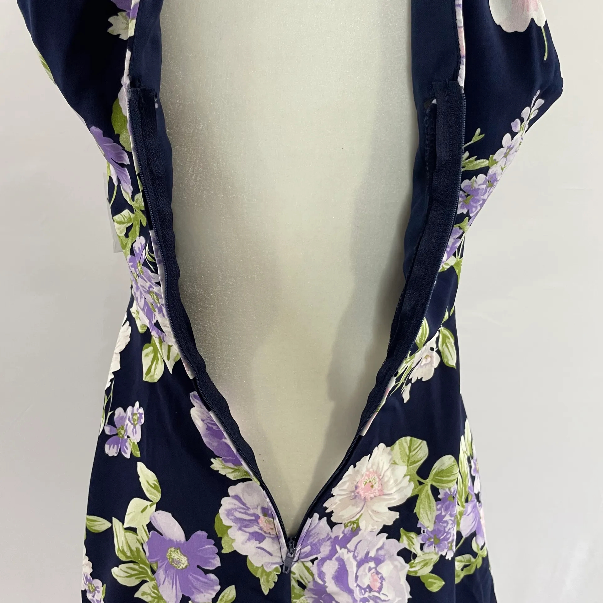 New  Floral Print Halter Sleeveless Fit & Flare Dress Navy Purple - Image 10