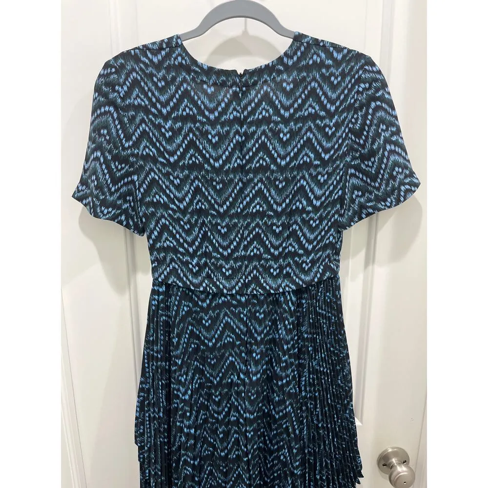 A.L.C. Blue & Black Kylia 100% Silk Asymmetrical Midi Dress Sz 2 - Image 8