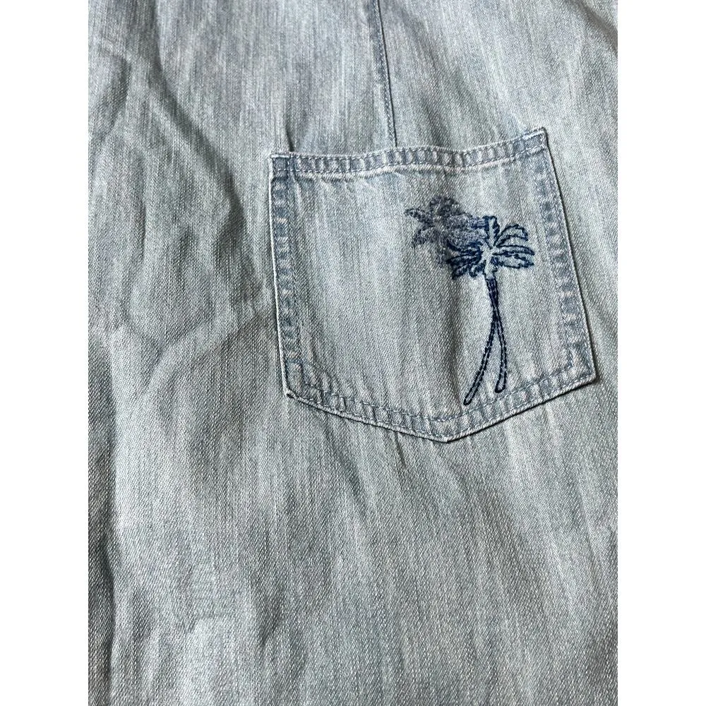 Liz Claiborne dress size 10 denim jumper palm trees embroidery side zip vacation Blue - Image 9