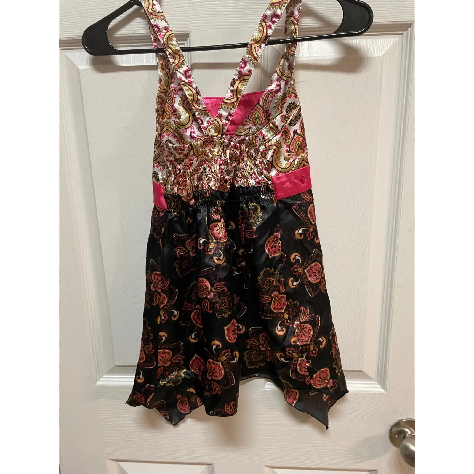 Hannah Montana Y2K Top Handkerchief Hem Sleeveless Party Top Bohemian 90s‎ Black Size M - Image 5