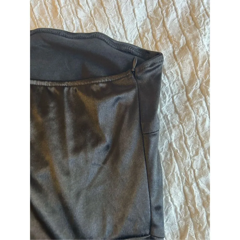 NEW Black Satin 1 Shoulder Long Sleeve High Slit Maxi Dress M Size M - Image 4