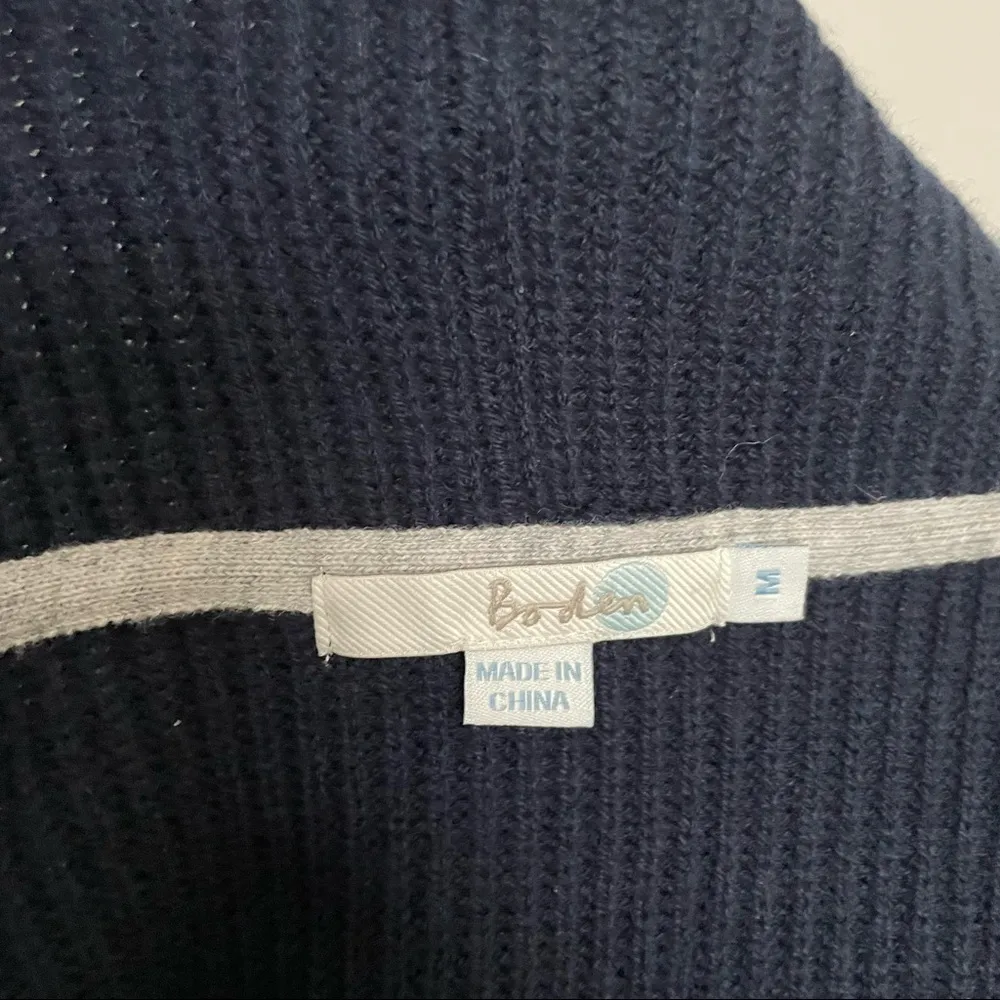 Boden Cardigan Sweater Knit 100% Wool Ribbed Wide Lapel Open Front Navy Blue Size M - Image 7