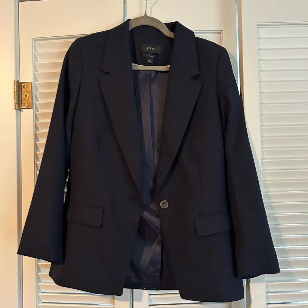 J.Crew Willa Blazer Womens 2 Navy Italian City Wool One Button Preppy Academia - Image 7