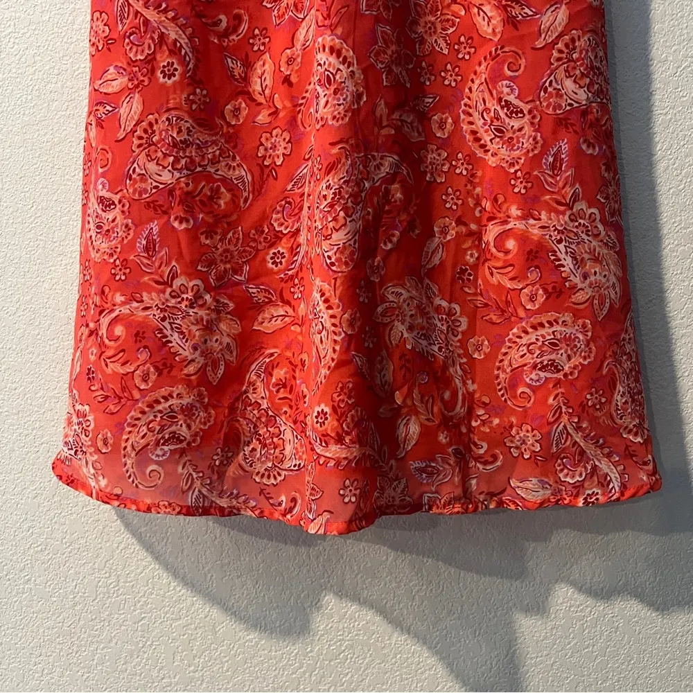 Sincerely Jules Vibrant Coral Paisley Print Chiffon Sweetheart Mini Dress Size S Pink - Image 5