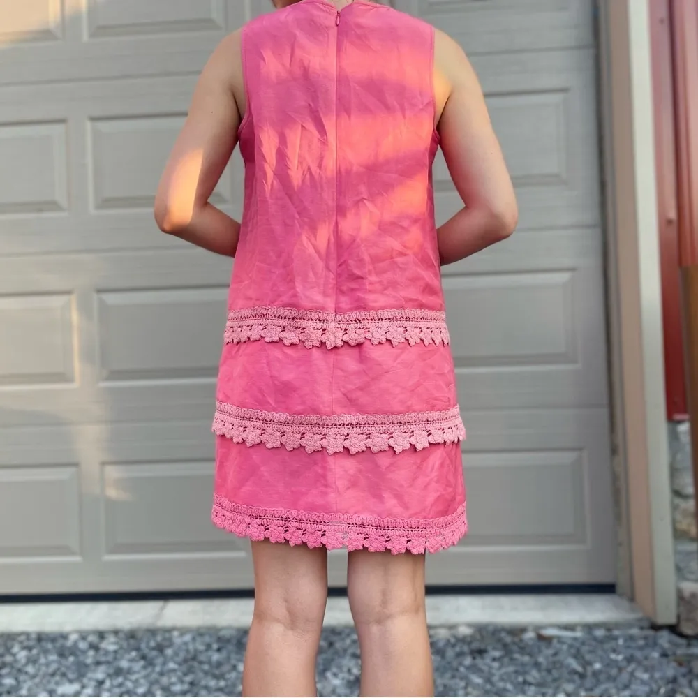 Vintage Frocks! by Tracy Reese Silk Linen Taffeta Tiered Shift Dress Size Large Pink - Image 5