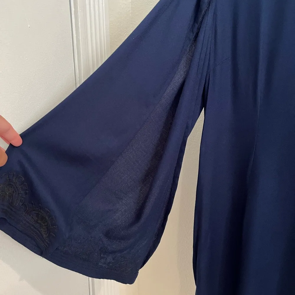 Anthropologie Cleobella Bengal Navy Embroidered Dress Split Bell Sleeves - Image 12