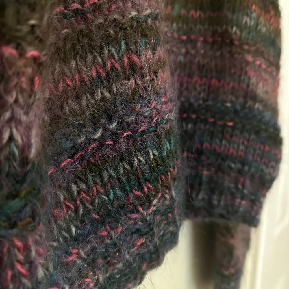 Vintage Handknit Women M Lauren Hansen Wool Blend Wide Sleeve Multicolor Sweater Size M - Image 8