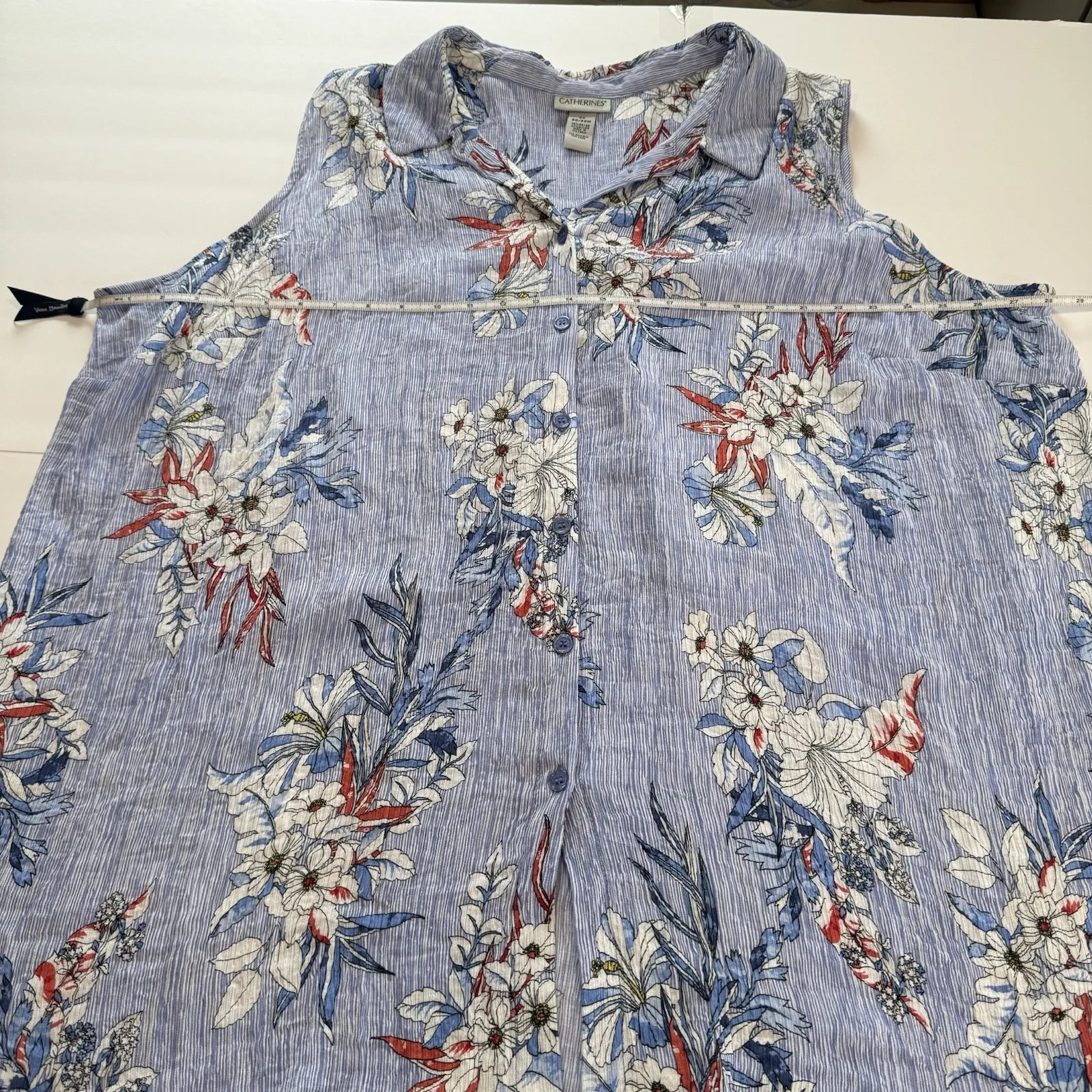 Catherines Blue Floral Gauze Sleeveless Casual Button Up Shirt Size 4X - Image 6