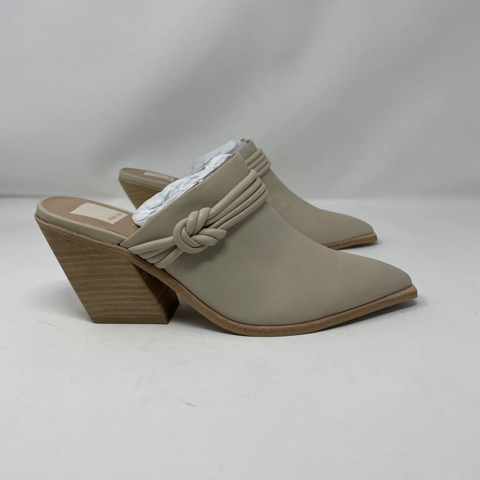 Dolce Vita Sita Mules 7.5 Sand Nubuck Pointed Toe Block Heel Leather Slip On NEW - Image 5