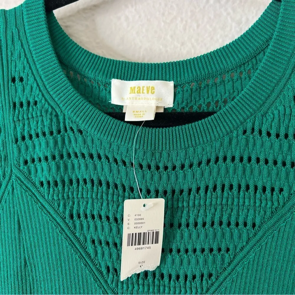 Anthropologie Maeve Promenade Pointelle Green Knit Dress NEW Size Small - Image 5