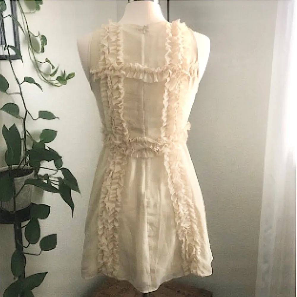 Forever 21 Vintage Cream Rosette Ruffle Pleated Dress Size Small - Image 2