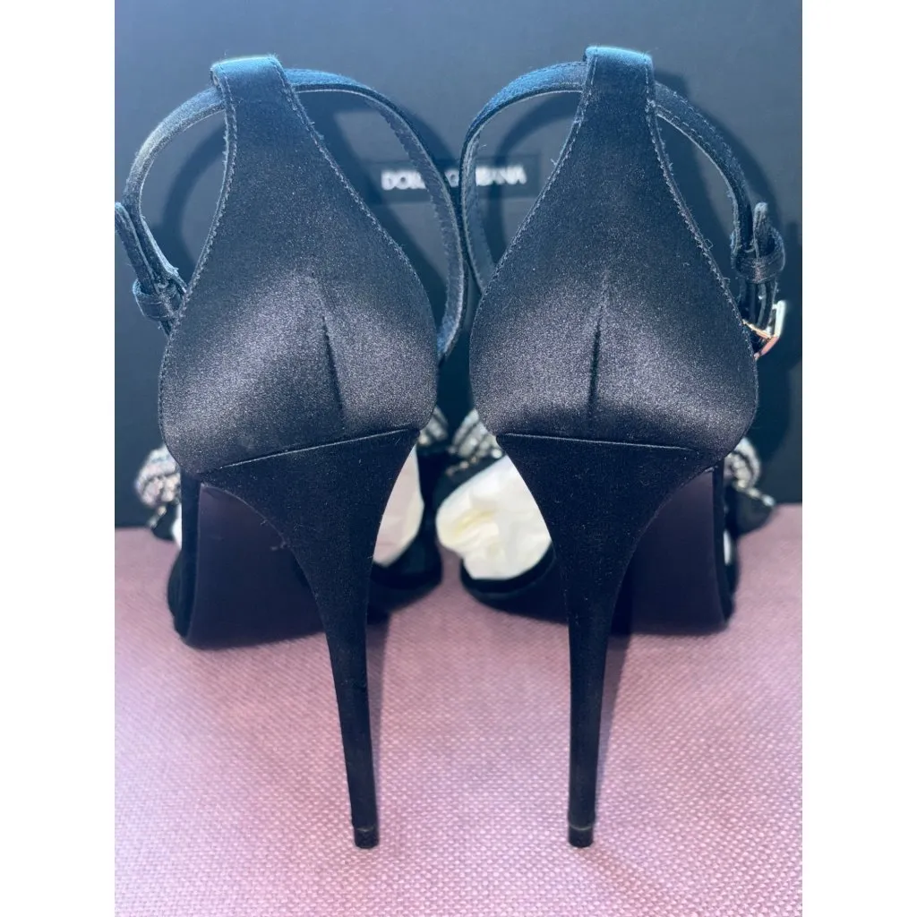 Dolce & Gabbana Keira Bow Sandal in Nero & Crystal 37 With Box womens High Heels - Image 11