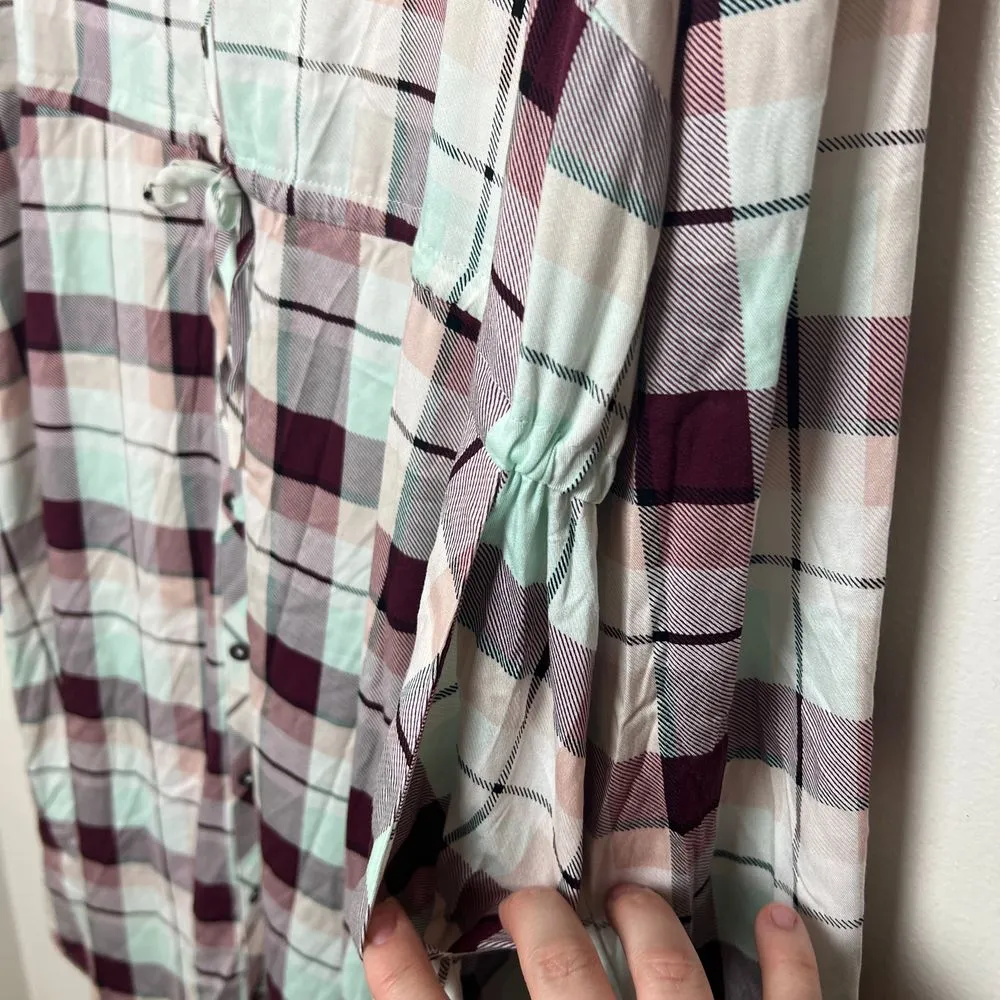 Torrid Size 00 Mini‎ Challis Button Front Shirt Dress Plaid Ivory Fall Casual - Image 3