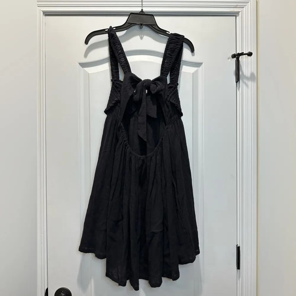 Free People Blissful Breeze Mini Dress Sundress Cotton Linen Black Medium NWT - Image 6