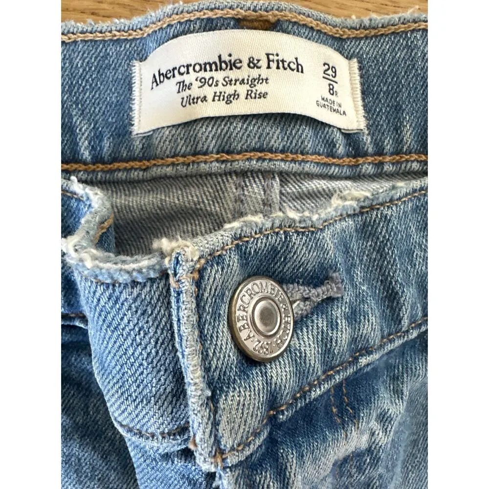 Abercrombie & Fitch - The 90's Straight Ultra High Rise Ripped Jeans in Blue - Image 3