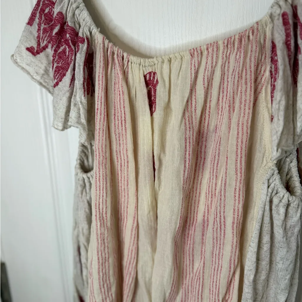 Free People Cream Top with Pink and Orange Embroidery - Image 9
