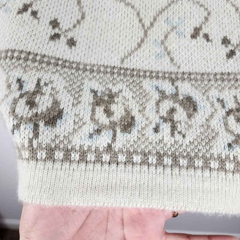 Indutexsa Cardigan Button Front Sweater Padded Shoulders Cream Floral Fits L Brown Size undefined - Image 11