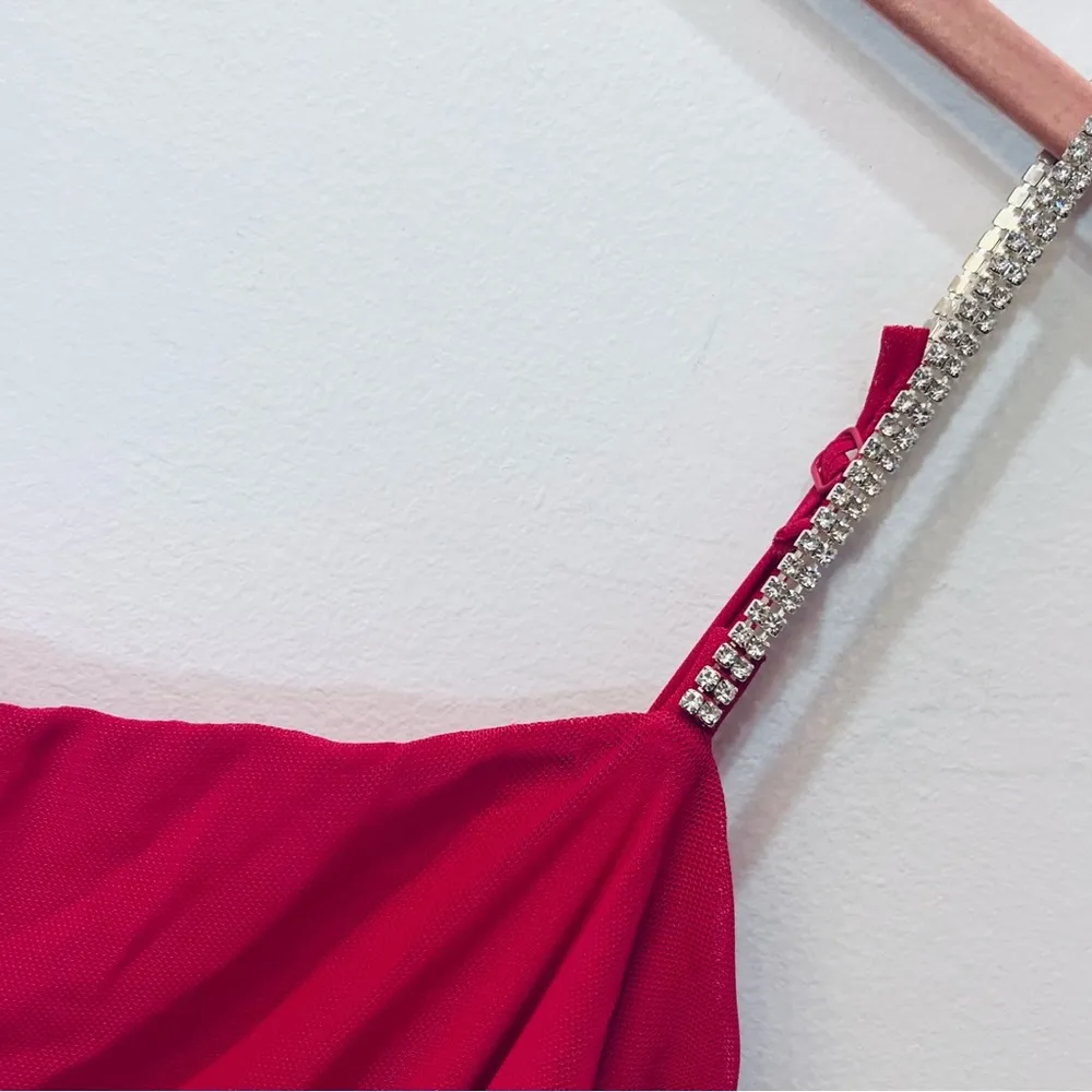 NWT Forever 21 Rhinestone Ruched Mini Dress sz Large shocking pink - Image 53