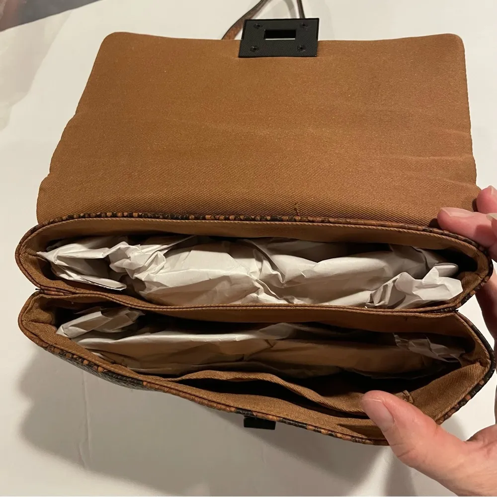 NWT black brown vegan snake print nicole miller mini dr bag crossbody chain - Image 12