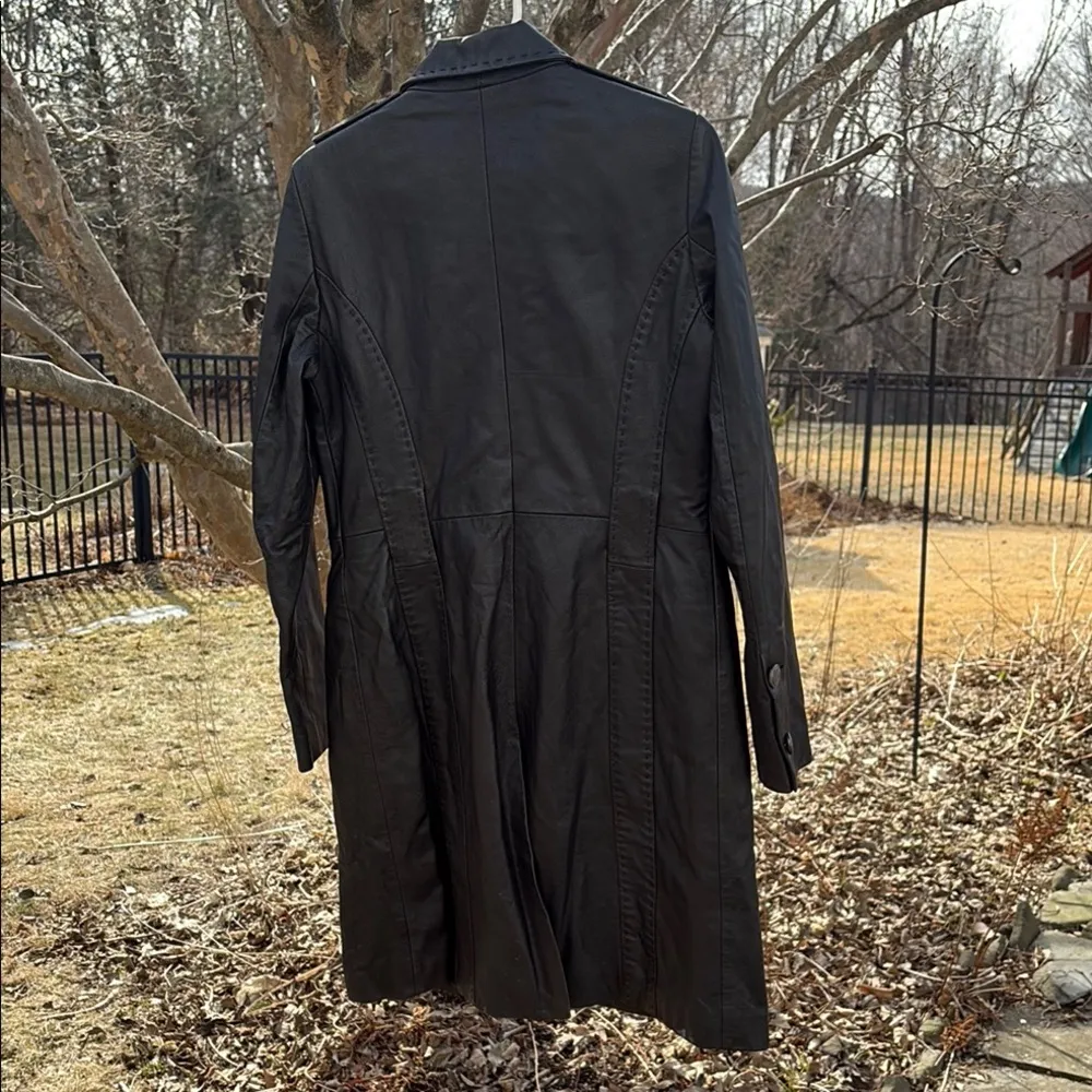 Vakko Black Leather Trench Coat Full - Image 6