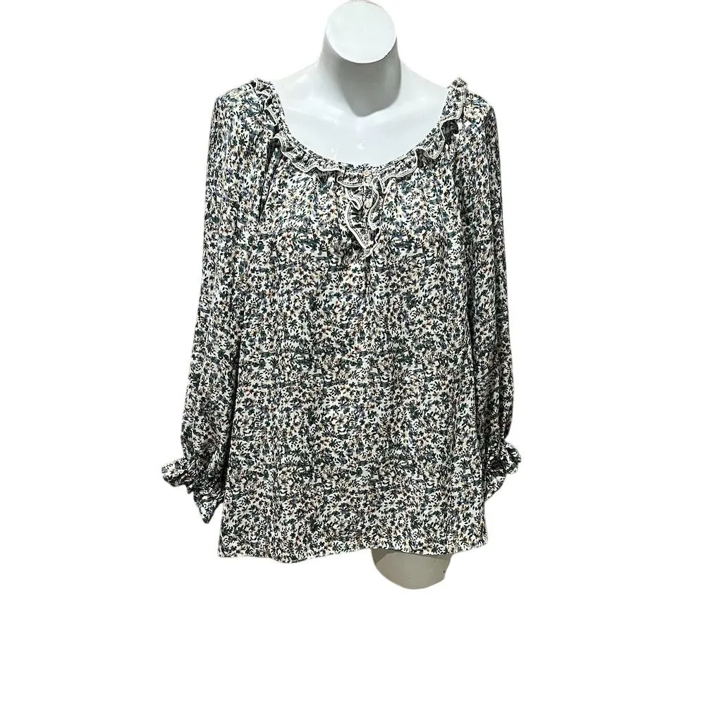 Max Studio Women's 1X Floral Ruffle Blouse Multicolor Puff Sleeves - Image 4