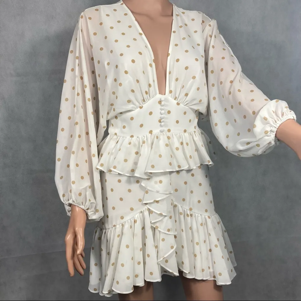 Shona Joy Sophia Dot-print Plunged V-neck Ruffle Mini Peplum Dress - Image 12