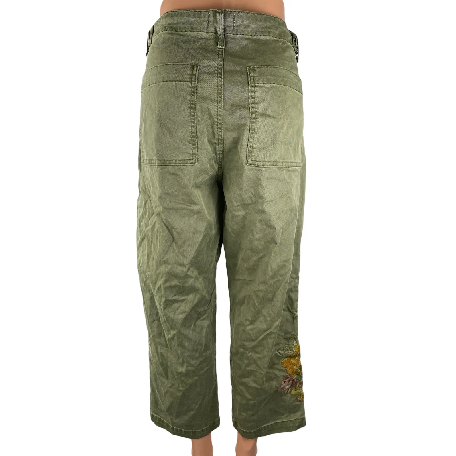 Driftwood Womens Green Floral Embroidered High Rise Straight Denim Jeans Size XL - Image 3