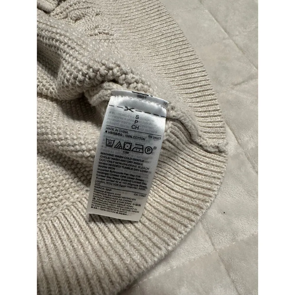 Gap For Good Crewneck Cotton Sweater Size Small Neutral Cable Knit Fisherman - Image 5