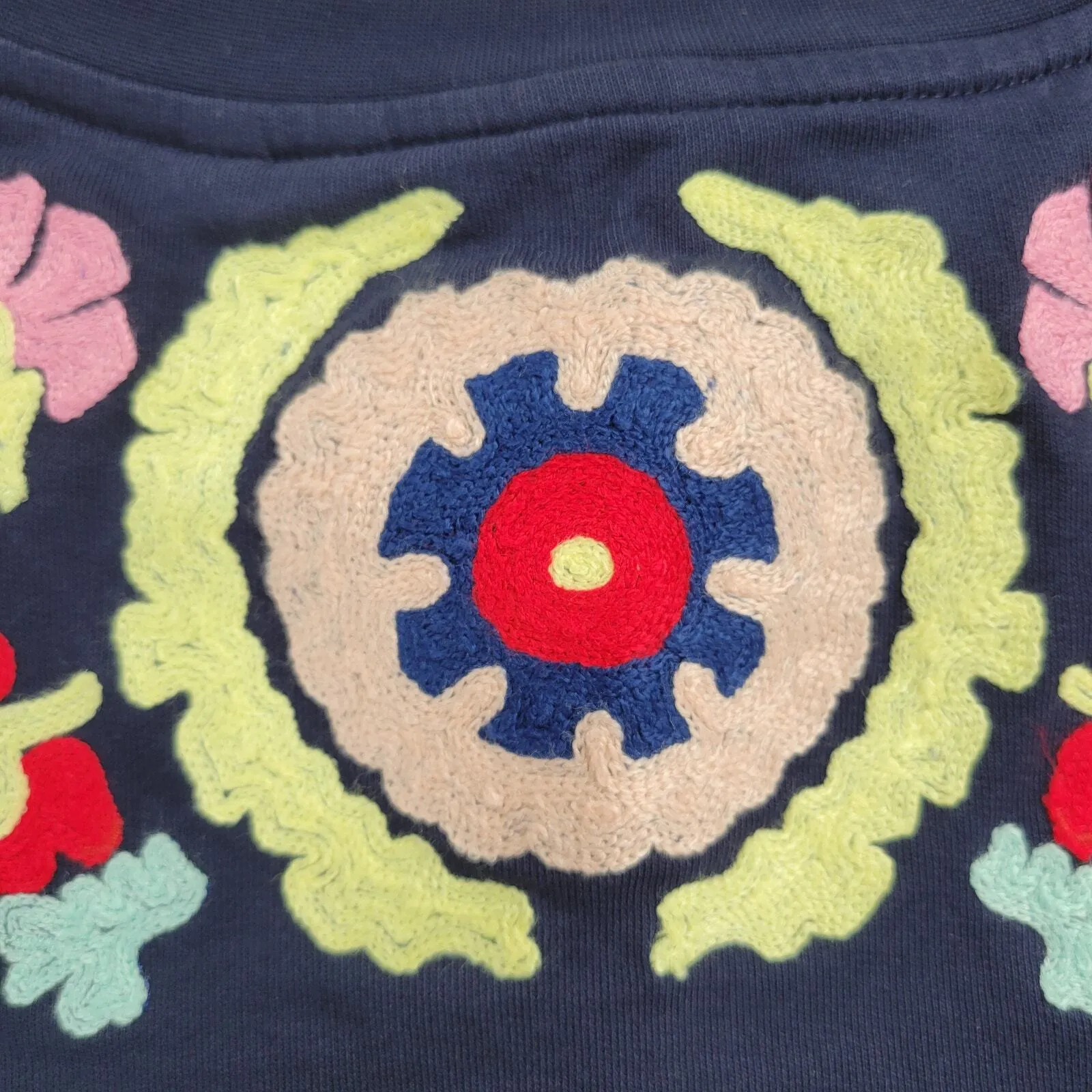 Boden Dress Womens 10 Navy Blue Thick Cotton Embroidered Floral Medallion - Image 4