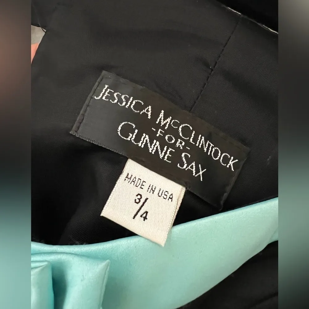 VINTAGE GUNNE SAX Off Shoulders Maxi A-line Ball Gown Black Blue Size S - Image 5