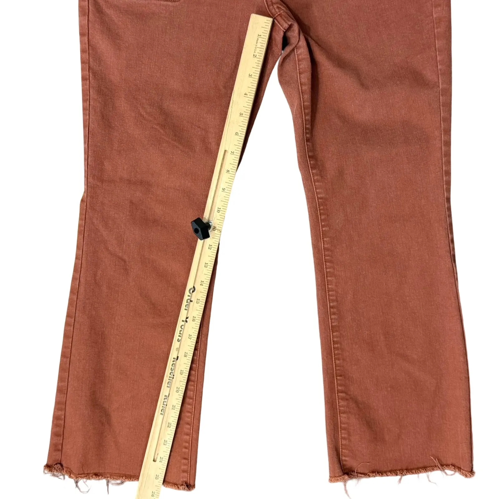 Frye and Co Harper Mid Rise Crop Flare Burnt Orange Button Fly Jeans size 10 - Image 6