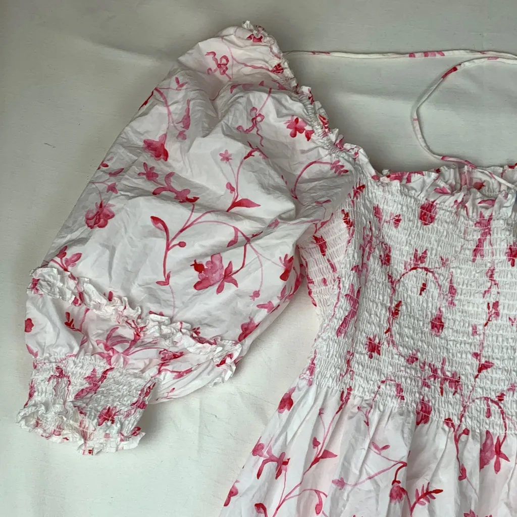 Hill House size XL white pink nap dress white pink floral smocked cottage cabin - Image 6