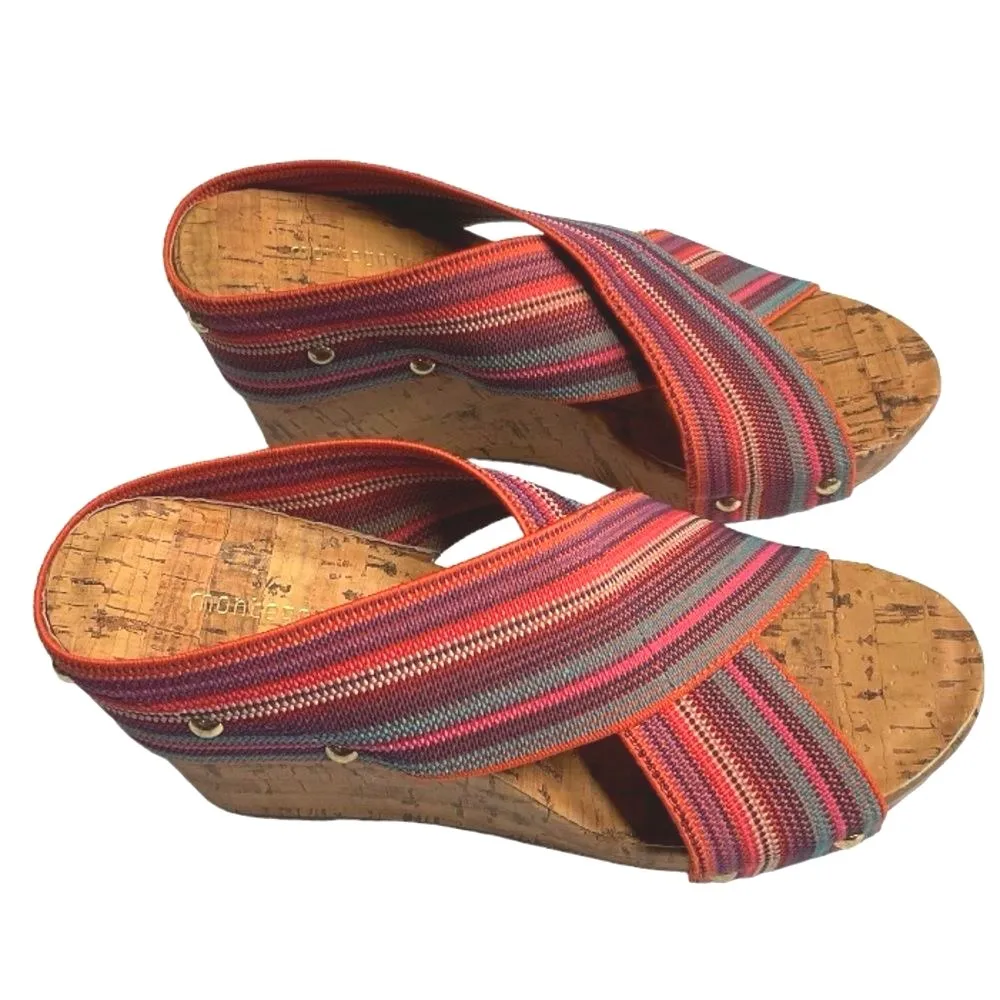Montego Bay Club Sandals Sz 6.5 Platform‎ Cork Wedge Heels Slip On Cross Strap - Image 4